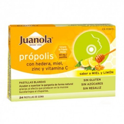 Comprar JUANOLA PASTILLAS BLANDAS PROPOLIS/HIEDRA SABOR MIEL/LIMON 24 U al mejor precio en NuestraFarma, tu farmacia online