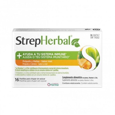 Comprar STREPHERBAL 16 PASTILLAS PARA CHUPAR SABOR PROPOLIS MELISA MIEL al mejor precio en NuestraFarma, tu farmacia online