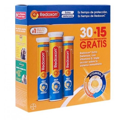 Comprar REDOXON EXTRA DEFENSAS PACK 30 COMPRIMIDOS EFERVESCENTES 30 +15 GRATIS al mejor precio en NuestraFarma, tu farmacia online