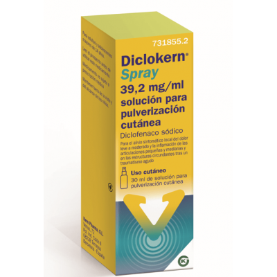 Comprar DICLOKERN SPRAY 39,2 mg/ml SOLUCION PARA PULVERIZACION CUTANEA 1 FRASCO 30 ml (150 pulverizaciones) al mejor precio en NuestraFarma, tu farmacia online