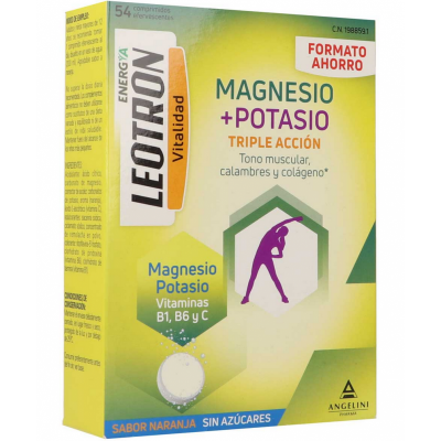 Comprar LEOTRON MAGNESIO + POTASIO 54 COMPRIMIDOS EFERVESCENTES al mejor precio en NuestraFarma, tu farmacia online