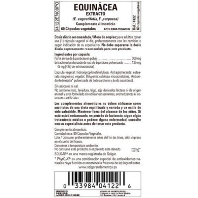 Comprar SOLGAR EQUINACEA EXTRACTO (E. ANGUSTIFOLIA, E,PURPUREA) 60 CAPSULAS VEGETALES al mejor precio en NuestraFarma, tu farmacia online