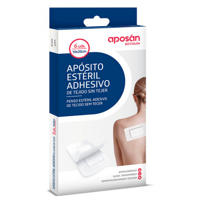 Comprar APOSAN BOTIQUIN APOSITO ESTERIL ADHESIVO DE TEJIDO SIN TEJER 20 CM X 10 CM 6 UNIDADES al mejor precio en NuestraFarma, tu farmacia online