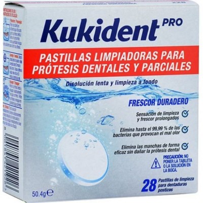 Comprar KUKIDENT PASTILLAS LIMPIADORAS PARA PROTESIS TOTALES Y PARCIALES 28 PASTILLAS al mejor precio en NuestraFarma, tu farmacia online