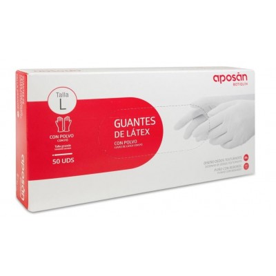 Comprar APOSAN GUANTES DE LATEX BOTIQUIN TALLA L 50 UNIDADES al mejor precio en NuestraFarma, tu farmacia online