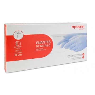 Comprar APOSAN GUANTES DE NITRILO BOTIQUIN TALLA L 50 UNIDADES al mejor precio en NuestraFarma, tu farmacia online