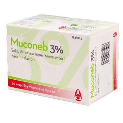 Comprar MUCONEB 3% SOLUCION SALINA HIPERTONICA ESTERIL PARA INHALACION 30 AMPOLLAS MONODOSIS DE 4 ML al mejor precio en NuestraFarma, tu farmacia online