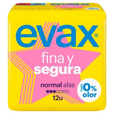 Comprar EVAX FINA Y SEGURA NORMAL COMPRESAS CON ALAS 12 UNIDADES al mejor precio en NuestraFarma, tu farmacia online