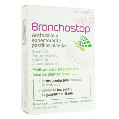 Comprar BRONCHOSTOP ANTITUSIVO Y EXPECTORANTE 20 PASTILLAS BLANDAS al mejor precio en NuestraFarma, tu farmacia online