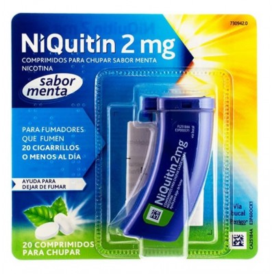 Comprar NIQUITIN 2 MG 20 COMPRIMIDOS PARA CHUPAR (SABOR MENTA) al mejor precio en NuestraFarma, tu farmacia online