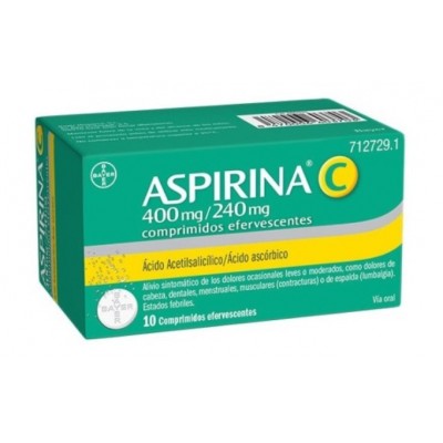 Comprar ASPIRINA C 400 mg/240 mg 10 COMPRIMIDOS EFERVESCENTES al mejor precio en NuestraFarma, tu farmacia online