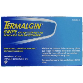 TERMALGIN GRIPE 650 mg/15,58 mg/4 mg 10 SOBRES GRANULADO PARA SOLUCION ORAL