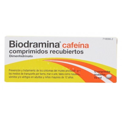 Comprar BIODRAMINA CAFEINA 12 COMPRIMIDOS RECUBIERTOS al mejor precio en NuestraFarma, tu farmacia online