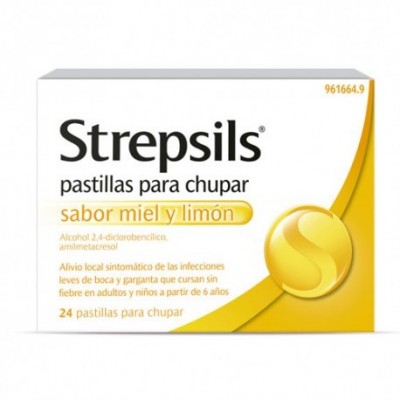 Comprar STREPSILS 24 PASTILLAS PARA CHUPAR (SABOR MIEL Y LIMON) al mejor precio en NuestraFarma, tu farmacia online