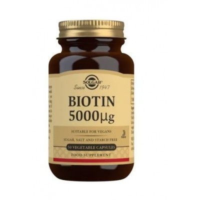 Comprar SOLGAR BIOTINA 5000 MCG 100 CAPSULAS VEGETALES al mejor precio en NuestraFarma, tu farmacia online