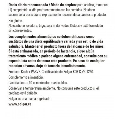Comprar SOLGAR VITAMINA C 500 MG SABOR ARANDANO Y FRAMBUESA 90 COMPRIMIDOS MASTICABLES al mejor precio en NuestraFarma, tu farmacia online