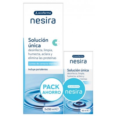 Comprar ACOFARMA NESIRA SOLUCION UNICA PARA LENTES DE CONTACTO BLANDAS 2 X 250 ML+60 ML al mejor precio en NuestraFarma, tu farmacia online