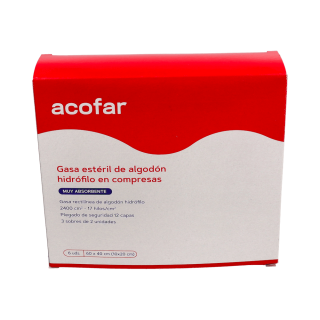 ACOFAR GASA ESTERIL DE ALGODON HIDROFILO EN COMPRESAS 60X40CM 6 UNIDADES