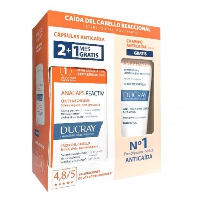 Comprar DUCRAY ANACAPS REACTIV 90 CAPSULAS + DUCRAY ANAPHASE CHAMPU COMPLEMENTO ANTICAIDA 100 ML al mejor precio en NuestraFarma, tu farmacia online