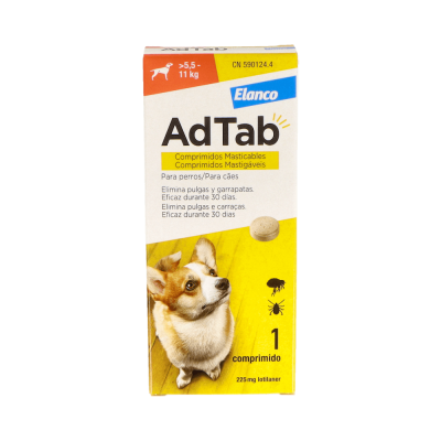 Comprar ADTAB 225 MG 1 COMPRIMIDO MASTICABLE PARA PERROS (5,5-11 KG) al mejor precio en NuestraFarma, tu farmacia online