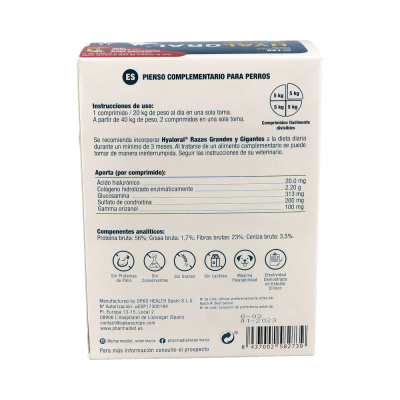 Comprar PHARMADIET HYALORAL RAZAS GRANDES Y GIGANTES 120 CAPSULAS al mejor precio en NuestraFarma, tu farmacia online