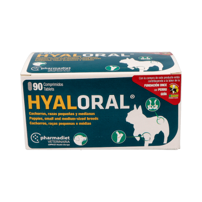 Comprar PHARMADIET HYALORAL CACHORROS RAZAS PEQUEÑAS Y MEDIANAS 90 COMPRIMIDOS al mejor precio en NuestraFarma, tu farmacia online