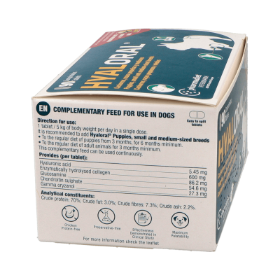 Comprar PHARMADIET HYALORAL CACHORROS RAZAS PEQUEÑAS Y MEDIANAS 90 COMPRIMIDOS al mejor precio en NuestraFarma, tu farmacia online