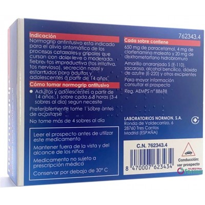 Comprar NORMOGRIP ANTITUSIVO 10 SOBRES GRANULADO PARA SOLUCION ORAL al mejor precio en NuestraFarma, tu farmacia online