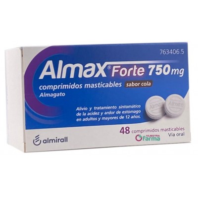 Comprar ALMAX FORTE 750 MG 48 COMPRIMIDOS MASTICABLES SABOR COLA al mejor precio en NuestraFarma, tu farmacia online