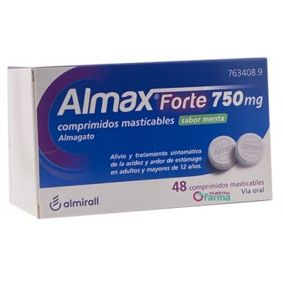 Comprar ALMAX FORTE 750 MG 48 COMPRIMIDOS MASTICABLES SABOR MENTA al mejor precio en NuestraFarma, tu farmacia online