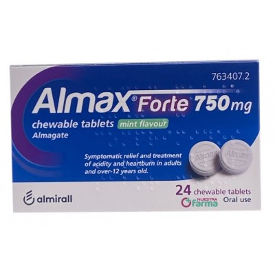 Comprar ALMAX FORTE 750 MG 24 COMPRIMIDOS MASTICABLES SABOR MENTA al mejor precio en NuestraFarma, tu farmacia online
