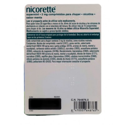 Comprar NICORETTE SUPERMINT EFG 2 MG 40 COMPRIMIDOS PARA CHUPAR al mejor precio en NuestraFarma, tu farmacia online