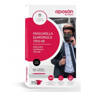 APOSAN BOTIQUIN MASCARILLA QUIRURGICA IIR 10 UNIDADES COLOR NEGRO