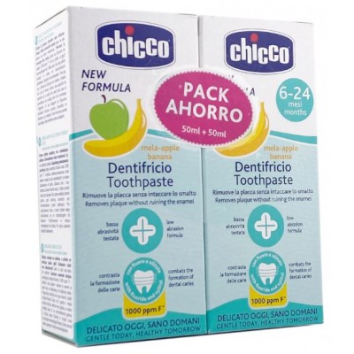 Comprar CHICCO PASTA DE DIENTES 6-24 MESES PLATANO MANZANA 2 X 50 ML al mejor precio en NuestraFarma, tu farmacia online