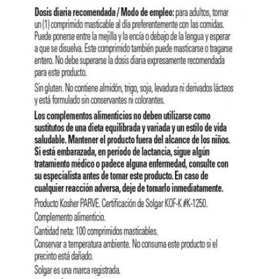Comprar SOLGAR VITAMINA B12 (CIANOCOBALAMINA) 1000 MCG 100 COMPRIMIDOS MASTICABLES al mejor precio en NuestraFarma, tu farmacia online