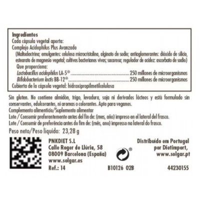 Comprar SOLGAR ADVANCED ACIDOPHILUS PLUS 60 CAPSULAS VEGETALES al mejor precio en NuestraFarma, tu farmacia online