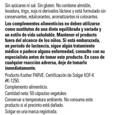 Comprar SOLGAR L-LISINA 500MG 50 CAPSULAS VEGETALES al mejor precio en NuestraFarma, tu farmacia online