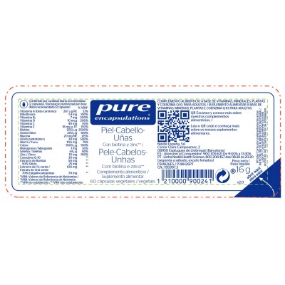 Comprar PURE ENCAPSULATIONS PIEL-CABELLO-UÑAS 60 CAPSULAS al mejor precio en NuestraFarma, tu farmacia online
