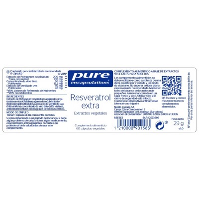 Comprar PURE ENCAPSULATIONS RESVERATROL EXTRA 60 CAPSULAS al mejor precio en NuestraFarma, tu farmacia online
