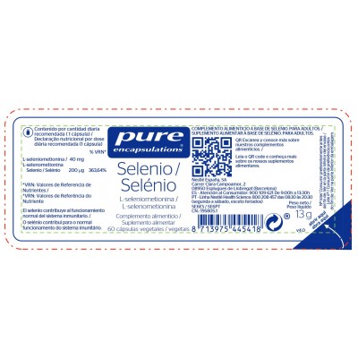 Comprar PURE ENCAPSULATIONS SELENIO 60 CAPSULAS al mejor precio en NuestraFarma, tu farmacia online