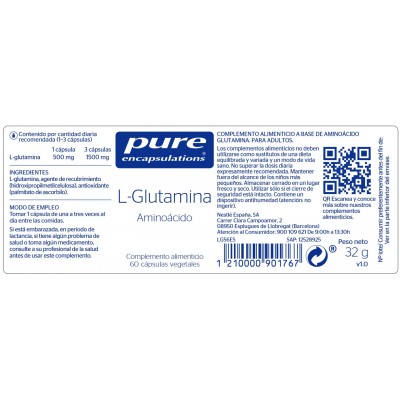 Comprar PURE ENCAPSULATIONS L-GLUTAMINA 60 CAPSULAS VEGETALES al mejor precio en NuestraFarma, tu farmacia online