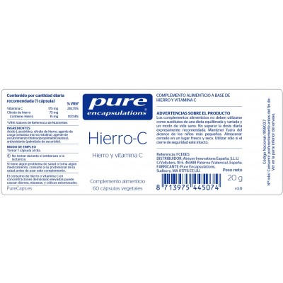 Comprar PURE ENCAPSULATIONS HIERRO-C 60 CAPSULAS al mejor precio en NuestraFarma, tu farmacia online