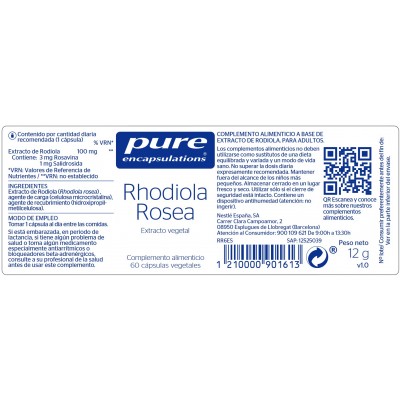 Comprar PURE ENCAPSULATIONS RHODIOLA ROSEA 60 CAPSULAS al mejor precio en NuestraFarma, tu farmacia online
