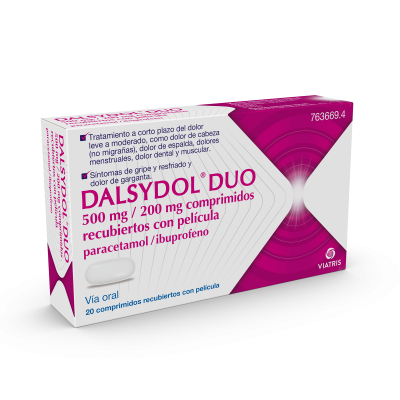 Comprar DALSYDOL DUO 500 MG/200 MG 20 COMPRIMIDOS RECUBIERTOS al mejor precio en NuestraFarma, tu farmacia online