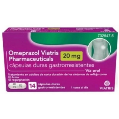 Comprar OMEPRAZOL VIATRIS PHARMACEUTICALS 20 MG 14 CAPSULAS GASTRORRESISTENTES al mejor precio en NuestraFarma, tu farmacia online