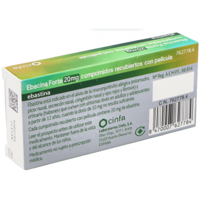 Comprar EBASTINA FORTE CINFALAB 20 mg 10 COMPRIMIDOS RECUBIERTOS al mejor precio en NuestraFarma, tu farmacia online