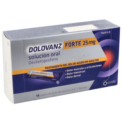 Comprar DOLOVANZ FORTE 25 MG 10 SOBRES SOLUCION ORAL al mejor precio en NuestraFarma, tu farmacia online