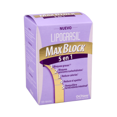 Comprar LIPOGRASIL MAXBLOCK 5 EN 1 120 CAPSULAS al mejor precio en NuestraFarma, tu farmacia online