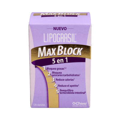 Comprar LIPOGRASIL MAXBLOCK 5 EN 1 120 CAPSULAS al mejor precio en NuestraFarma, tu farmacia online