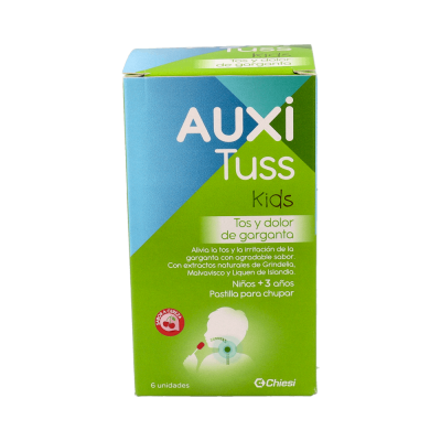 Comprar AUXITUSS KIDS TOS Y DOLOR DE GARGANTA 6 PASTILLAS PARA CHUPAR SABOR CEREZA al mejor precio en NuestraFarma, tu farmacia online